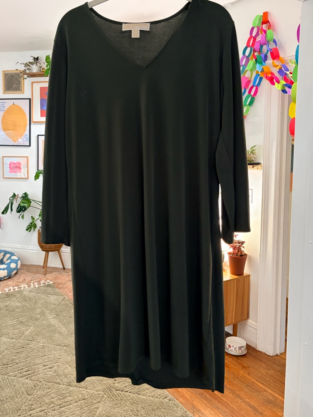 Dark Green V-Neck Long Sleeve Women's Dress